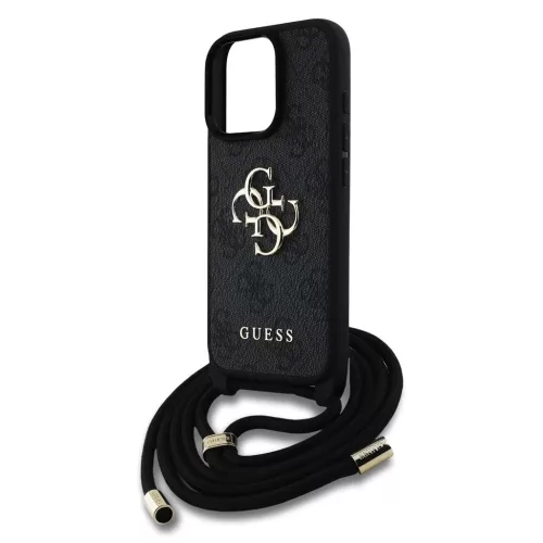 Guess PU 4G Metal Logo Crossbody Strap tok iPhone 16 Pro készülékhez fekete