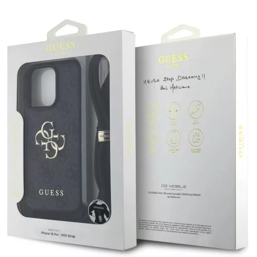 Guess PU 4G Metal Logo Crossbody Strap tok iPhone 16 Pro készülékhez fekete