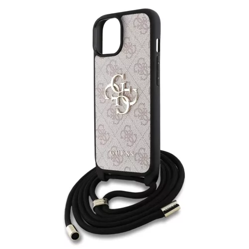 Guess PU 4G Metal Logo vállpántos tok az iPhone 15 készülékhez rózsaszín