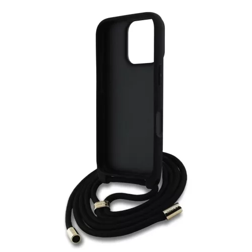 Guess PU 4G Metal Logo Crossbody Strap tok iPhone 16 Pro Max készülékhez fekete