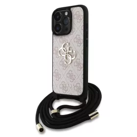   Guess PU 4G Metal Logo Crossbody Strap tok iPhone 15 Pro Max készülékhez rózsaszín