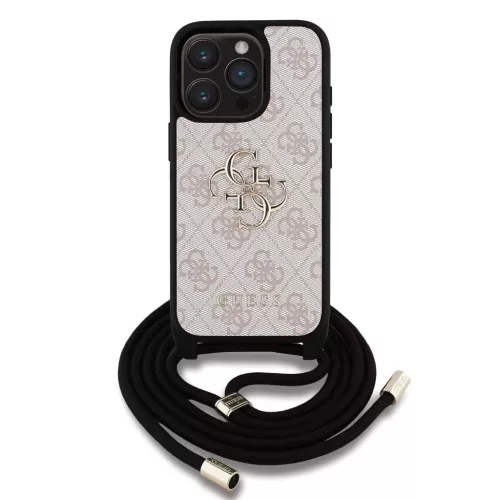 Guess PU 4G Metal Logo Crossbody Strap tok iPhone 15 Pro Max készülékhez rózsaszín