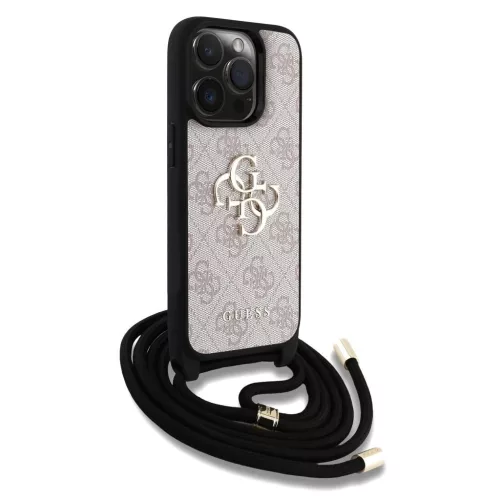 Guess PU 4G Metal Logo Crossbody Strap tok iPhone 15 Pro Max készülékhez rózsaszín