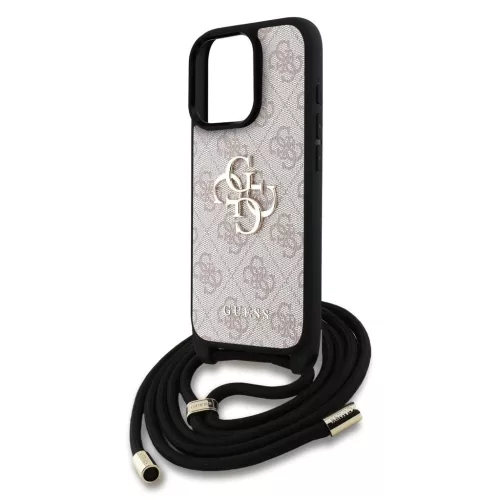 Guess PU 4G Metal Logo Crossbody Strap tok iPhone 15 Pro Max készülékhez rózsaszín