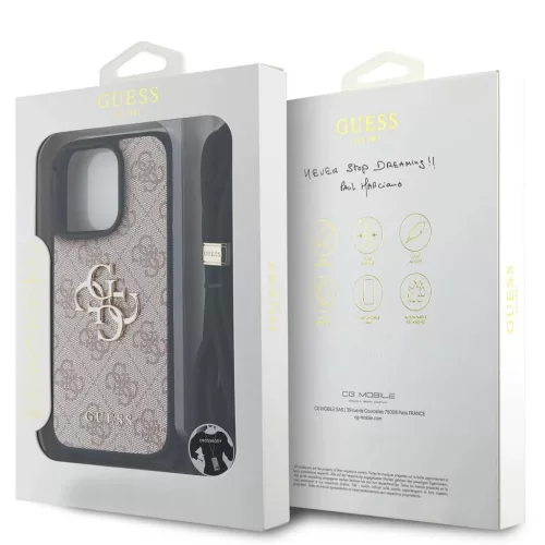 Guess PU 4G Metal Logo Crossbody Strap tok iPhone 15 Pro Max készülékhez rózsaszín