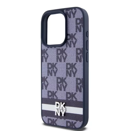 DKNY PU bőr sakktábla mintás és csíkos tok iPhone 15 Pro Max készülékhez kék