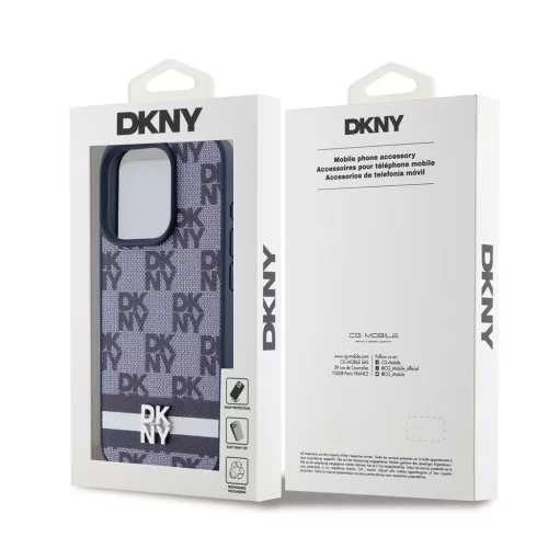 DKNY PU bőr sakktábla mintás és csíkos tok iPhone 15 Pro Max készülékhez kék