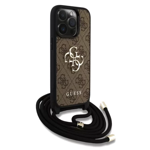 Guess PU 4G Metal Logo Crossbody Strap tok iPhone 15 Pro Max készülékhez barna
