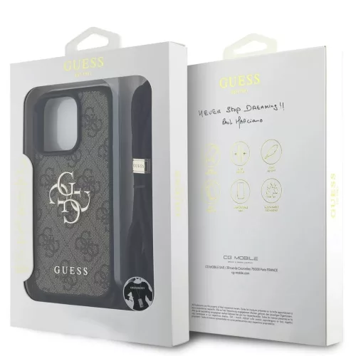 Guess PU 4G Metal Logo Crossbody Strap tok iPhone 15 Pro Max készülékhez barna