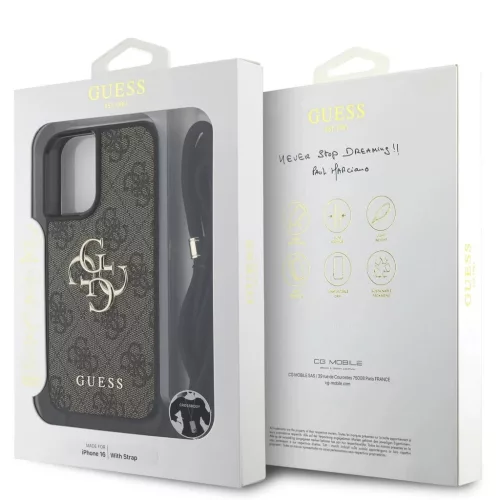 Guess PU 4G Metal Logo Crossbody Strap tok iPhone 16 készülékhez barna