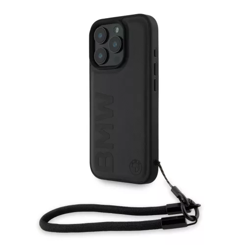 BMW Leather Signature and Strap tok iPhone 16 Pro készülékhez fekete