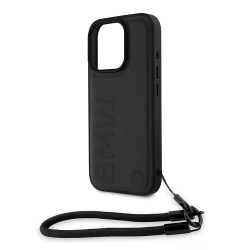 BMW Leather Signature and Strap tok iPhone 16 Pro készülékhez fekete