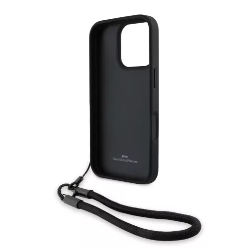 BMW Leather Signature and Strap tok iPhone 16 Pro készülékhez fekete