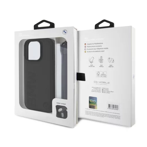BMW Leather Signature and Strap tok iPhone 16 Pro készülékhez fekete