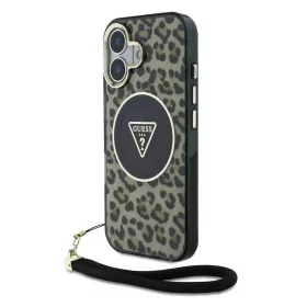  Guess IML Leopard Triangle Logo Strap MagSafe tok iPhone 16 készülékhez barna