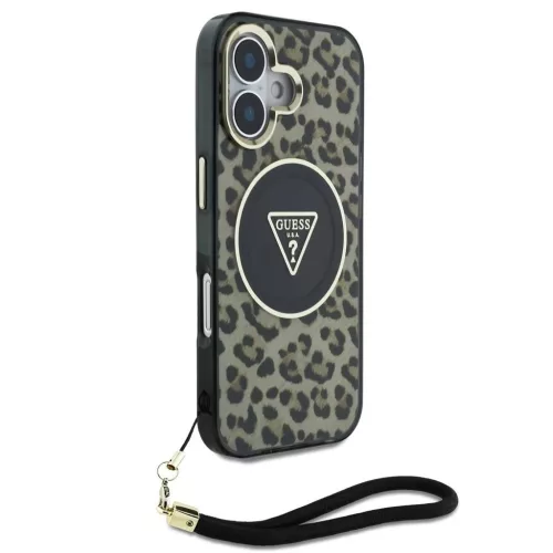 Guess IML Leopard Triangle Logo Strap MagSafe tok iPhone 16 készülékhez barna
