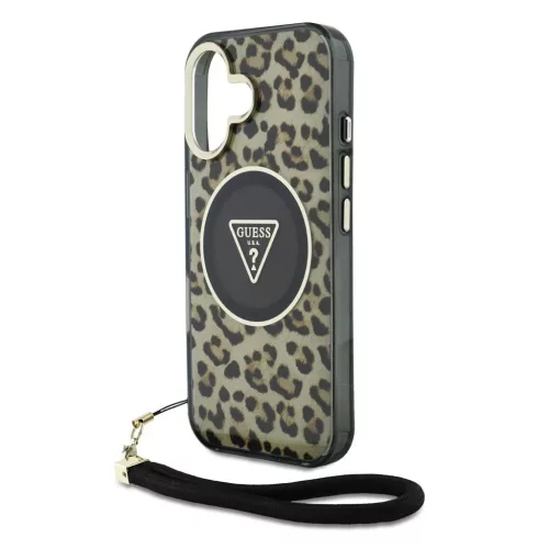 Guess IML Leopard Triangle Logo Strap MagSafe tok iPhone 16 készülékhez barna