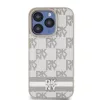 DKNY PU Leather Checkered Pattern and Stripe tok iPhone 14 Pro Max készülékhez bézs