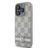 DKNY PU Leather Checkered Pattern and Stripe tok iPhone 14 Pro Max készülékhez bézs