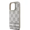 DKNY PU Leather Checkered Pattern and Stripe tok iPhone 14 Pro Max készülékhez bézs