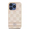 DKNY PU bőr Checkered Pattern and Stripe tok az iPhone 13 Pro készülékhez rózsaszín