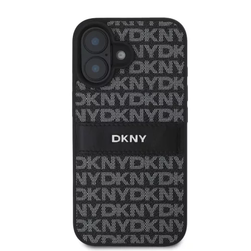 DKNY PU Leather Repeat Pattern Tonal Stripe tok iPhone 16 készülékhez fekete