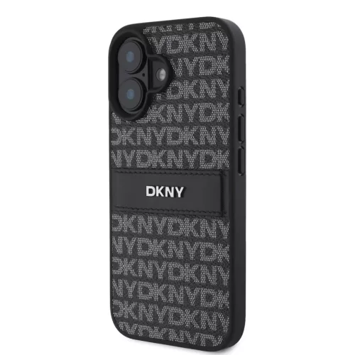 DKNY PU Leather Repeat Pattern Tonal Stripe tok iPhone 16 készülékhez fekete