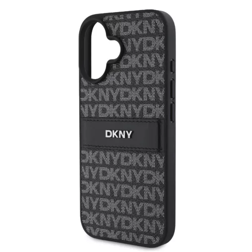 DKNY PU Leather Repeat Pattern Tonal Stripe tok iPhone 16 készülékhez fekete