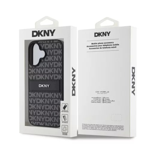 DKNY PU Leather Repeat Pattern Tonal Stripe tok iPhone 16 készülékhez fekete
