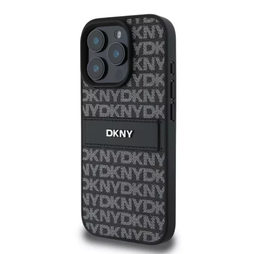 DKNY PU Leather Repeat Pattern Tonal Stripe tok iPhone 16 Pro készülékhez fekete