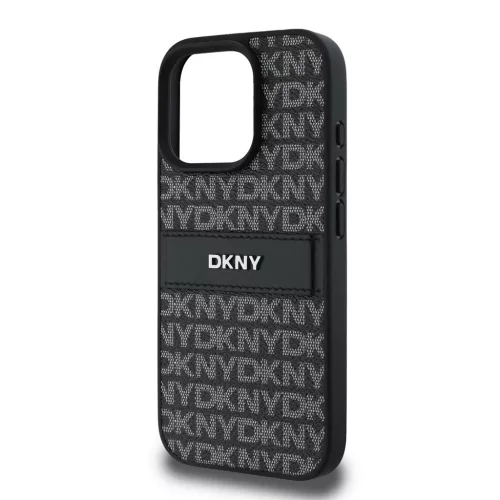 DKNY PU Leather Repeat Pattern Tonal Stripe tok iPhone 16 Pro készülékhez fekete