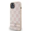 DKNY PU Leather Checkered Pattern and Stripe Tok iPhone 15 készülékhez rózsaszín