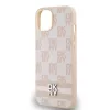 DKNY PU Leather Checkered Pattern and Stripe Tok iPhone 15 készülékhez rózsaszín