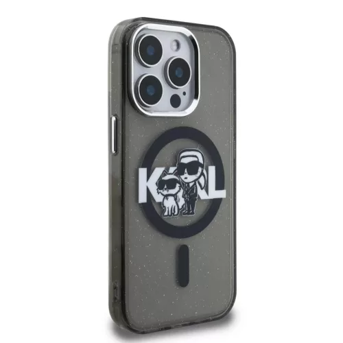 Karl Lagerfeld IML Glitter Karl and Choupette Sketch MagSafe tok iPhone 15 Pro készülékhez fekete