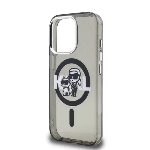 Karl Lagerfeld IML Glitter Karl and Choupette Sketch MagSafe tok iPhone 15 Pro készülékhez fekete