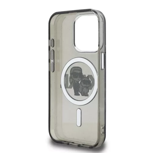 Karl Lagerfeld IML Glitter Karl and Choupette Sketch MagSafe tok iPhone 15 Pro készülékhez fekete