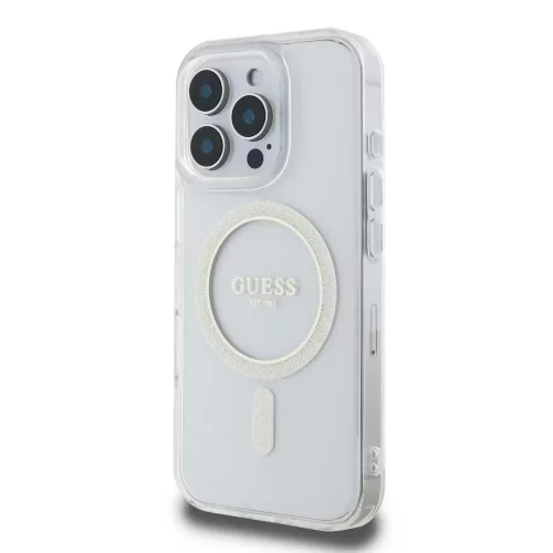 Guess IML Glitter Ring MagSafe tok iPhone 16 Pro Max készülékhez átlátszó