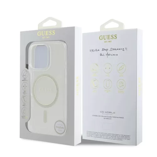 Guess IML Glitter Ring MagSafe tok iPhone 16 Pro Max készülékhez átlátszó