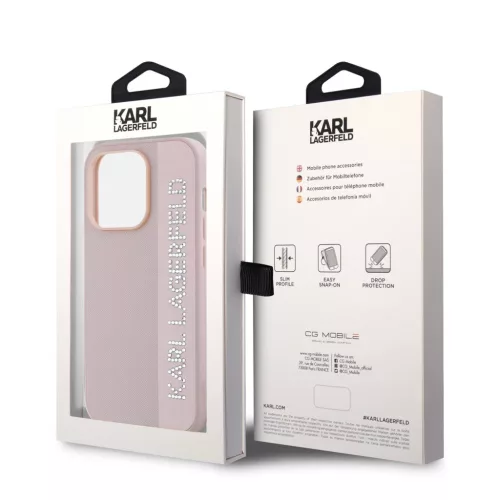 Karl Lagerfeld PU Saffiano Rhinestone Charm tok iPhone 14 Pro Max készülékhez rózsaszín
