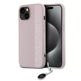   Karl Lagerfeld PU Saffiano Rhinestone Charm tok iPhone 15 készülékhez rózsaszín