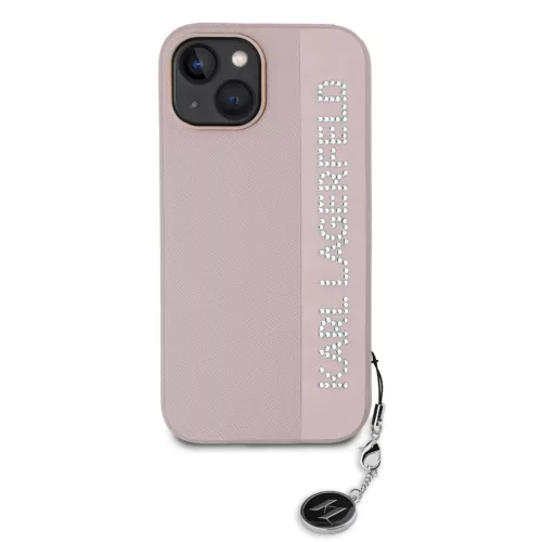 Karl Lagerfeld PU Saffiano Rhinestone Charm tok iPhone 15 készülékhez rózsaszín