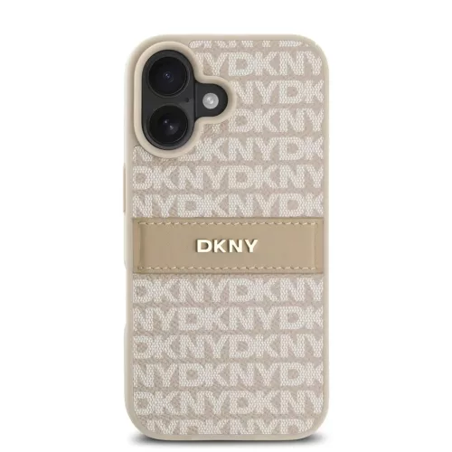DKNY PU Leather Repeat Pattern Tonal Stripe tok iPhone 16 Plus készülékhez rózsaszín