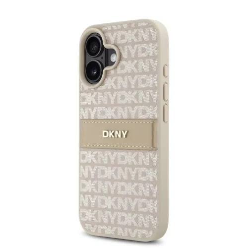 DKNY PU Leather Repeat Pattern Tonal Stripe tok iPhone 16 Plus készülékhez rózsaszín