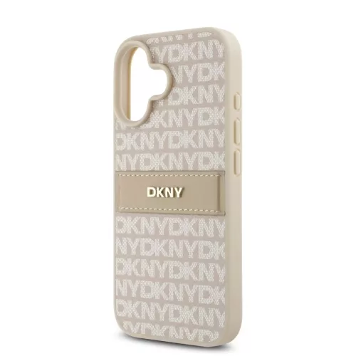 DKNY PU Leather Repeat Pattern Tonal Stripe tok iPhone 16 Plus készülékhez rózsaszín