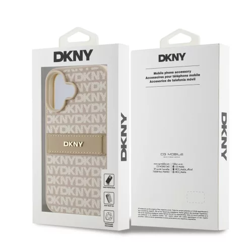 DKNY PU Leather Repeat Pattern Tonal Stripe tok iPhone 16 Plus készülékhez rózsaszín
