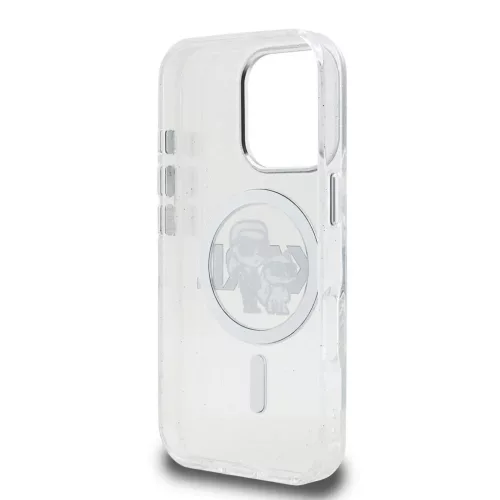 Karl Lagerfeld IML Glitter Karl and Choupette Sketch MagSafe tok iPhone 16 Pro készülékhez átlátszó