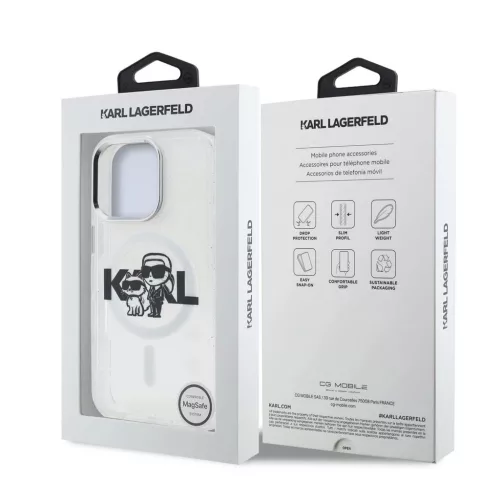 Karl Lagerfeld IML Glitter Karl and Choupette Sketch MagSafe tok iPhone 16 Pro készülékhez átlátszó