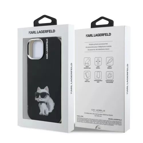 Karl Lagerfeld IML Aquarelle Choupette tok iPhone 15 készülékhez fekete