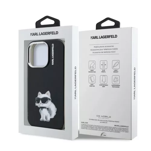 Karl Lagerfeld IML Aquarelle Choupette tok iPhone 15 Pro készülékhez fekete