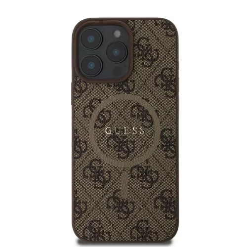 Guess PU bőr 4G Colored Ring MagSafe tok iPhone 16 Pro készülékhez barna